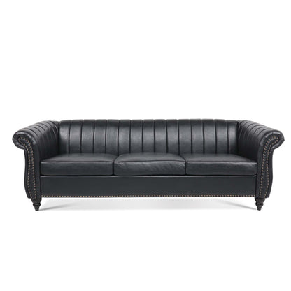 Divano Chesterfield a tre posti con braccioli arrotolati in PU da 84''