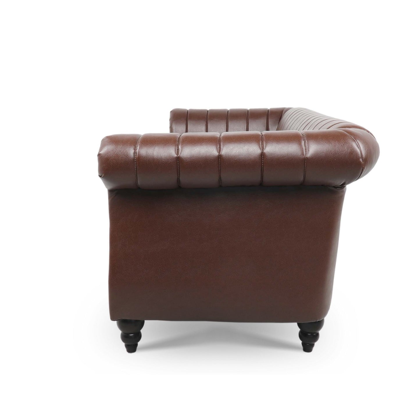 Divano Chesterfield a tre posti con braccioli arrotolati in PU da 84''
