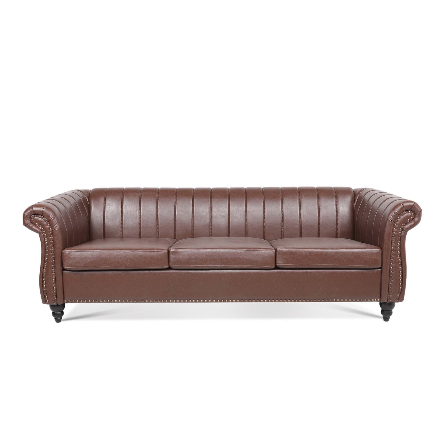 Divano Chesterfield a tre posti con braccioli arrotolati in PU da 84''