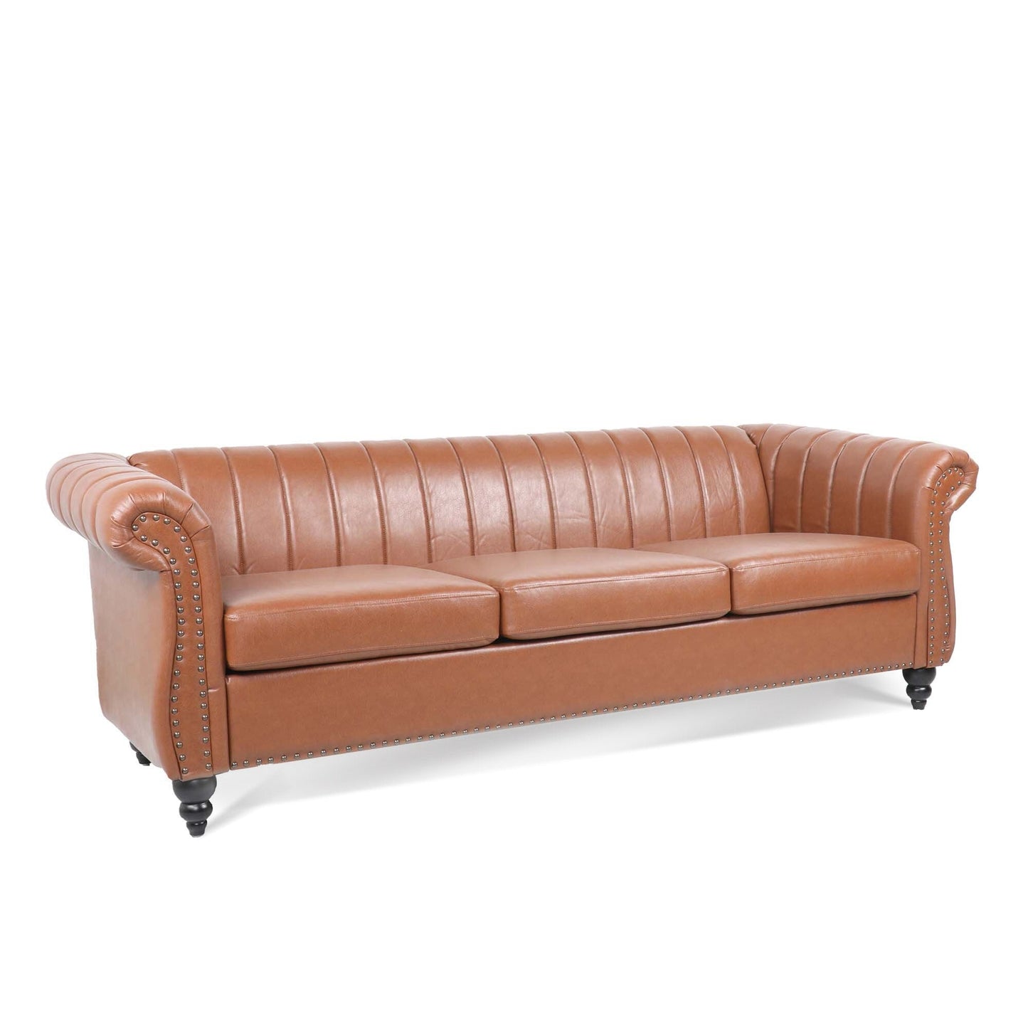 Divano Chesterfield a tre posti con braccioli arrotolati in PU da 84''