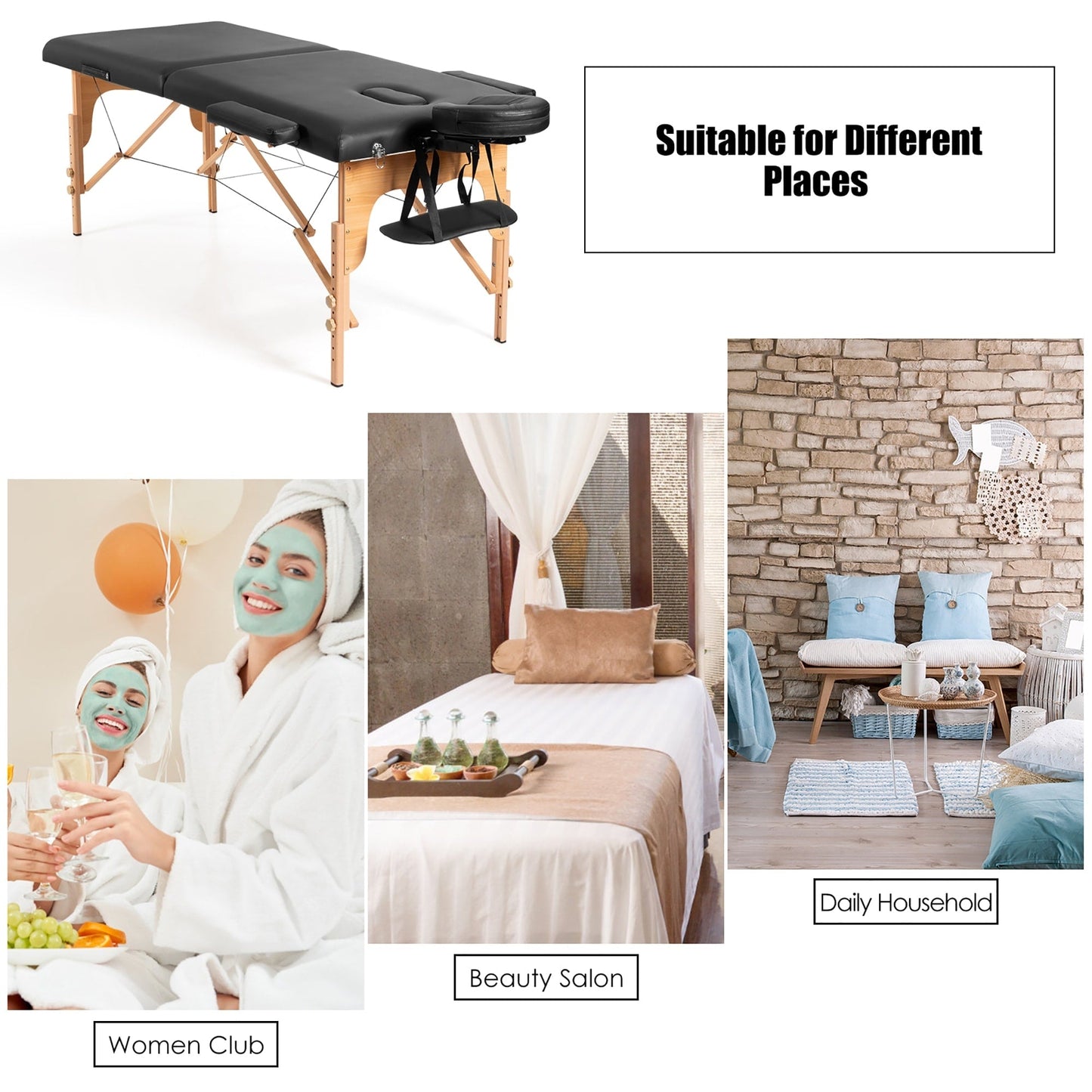 Lettino da massaggio portatile Costway 84''L regolabile per spa viso e tatuaggi