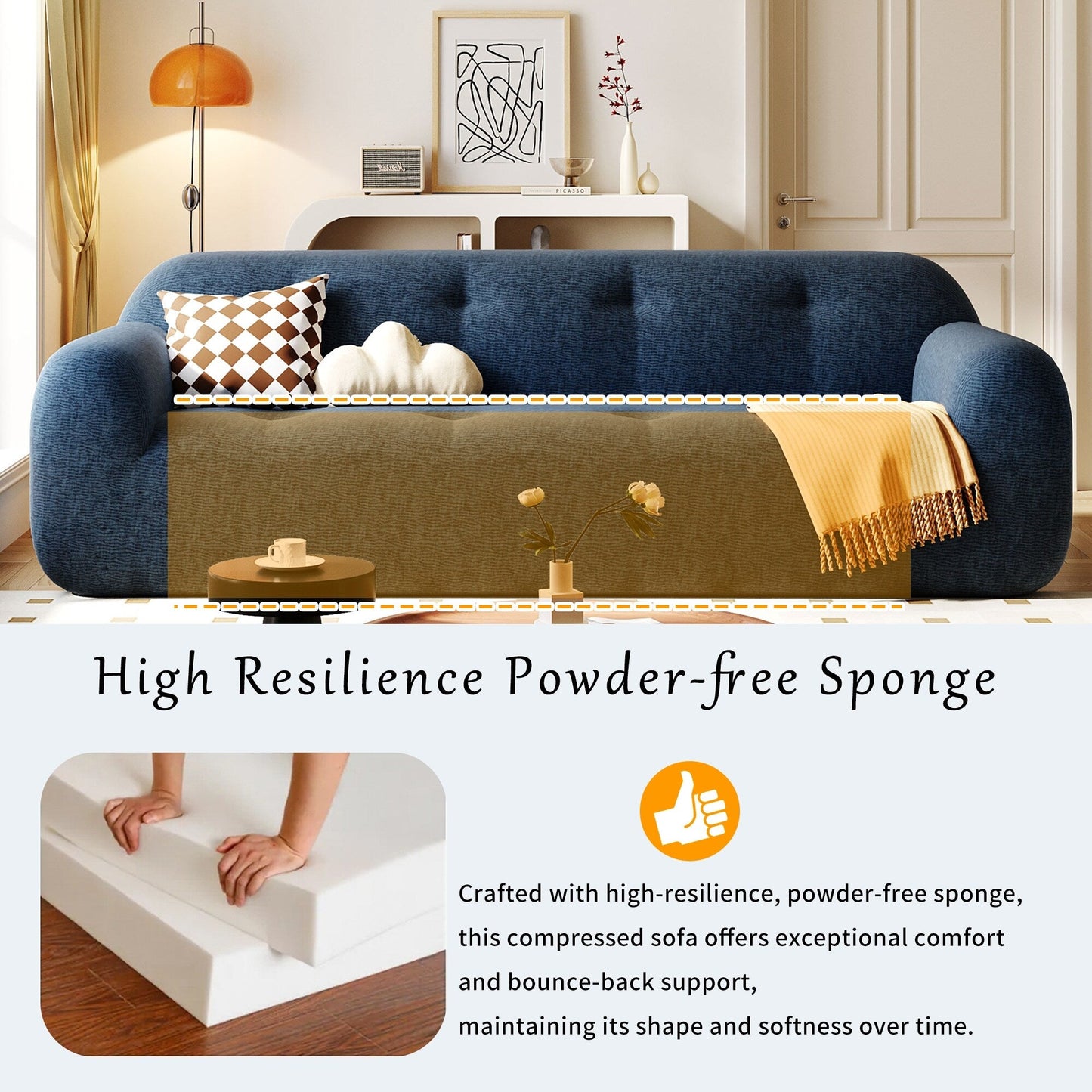 Divano a 3 posti in tessuto ciniglia largo 85,8 cm, design a compressione completa in spugna, con schiuma senza polvere, molle insacchettate per un comfort extra