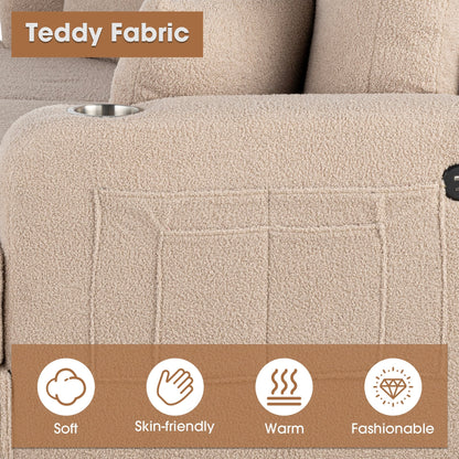 Divano moderno a 3 posti in velluto a coste beige con USB e 2 cuscini