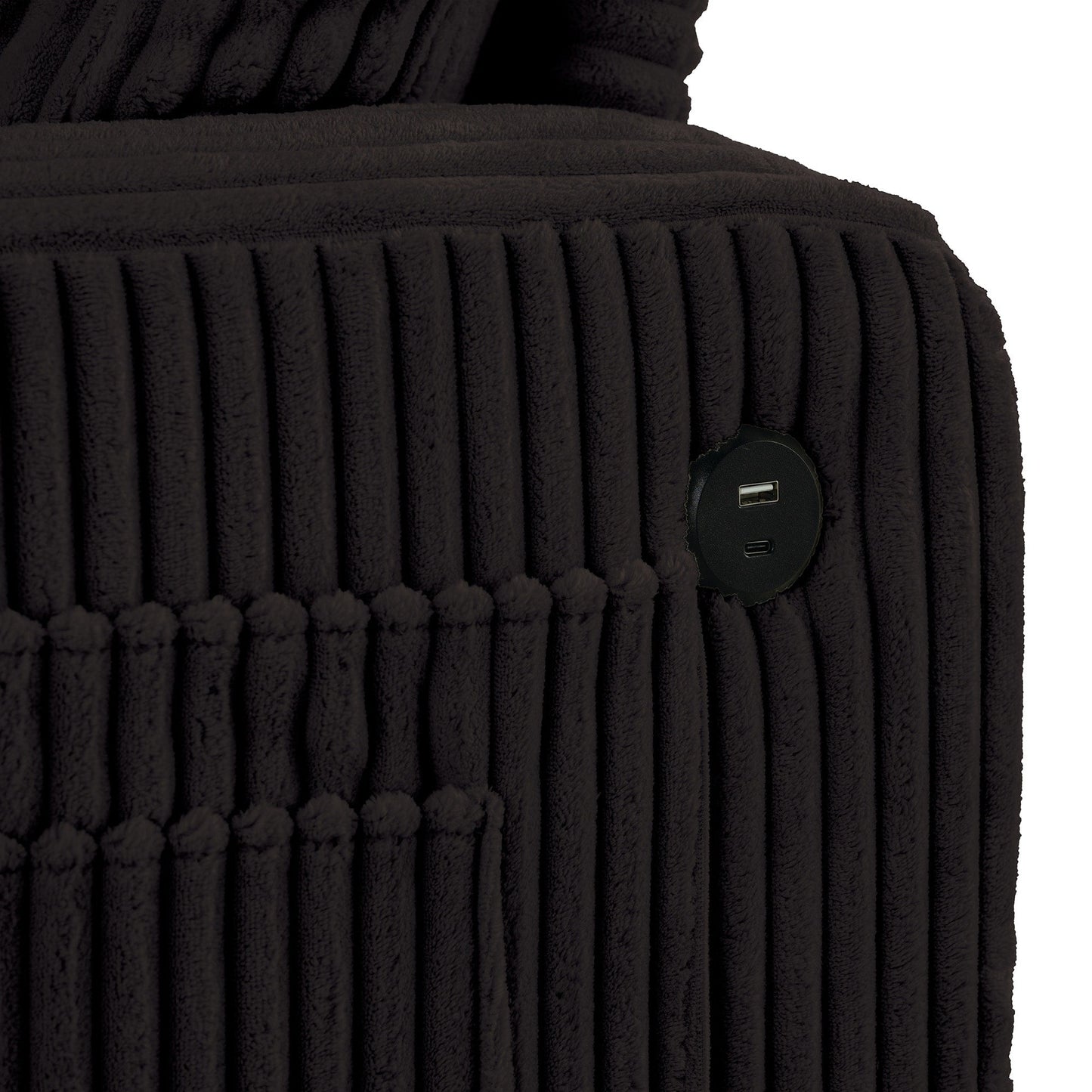 Divano moderno rettangolare in velluto a coste a 3 posti con USB e 2 cuscini