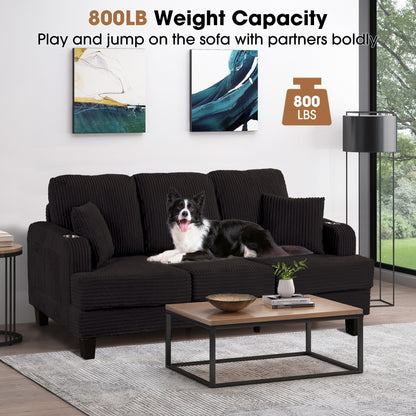 Divano moderno rettangolare in velluto a coste a 3 posti con USB e 2 cuscini