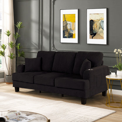 Divano moderno rettangolare in velluto a coste a 3 posti con USB e 2 cuscini