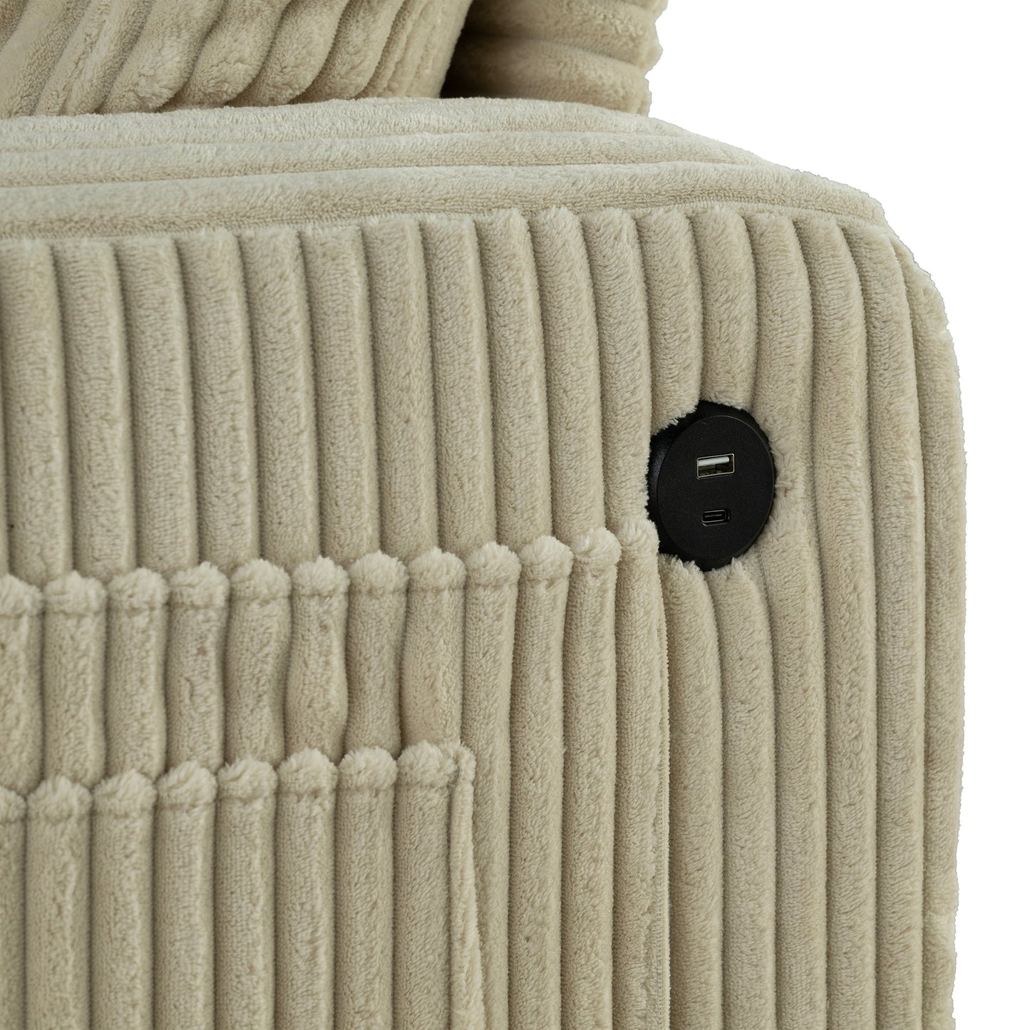 Divano moderno rettangolare in velluto a coste a 3 posti con USB e 2 cuscini