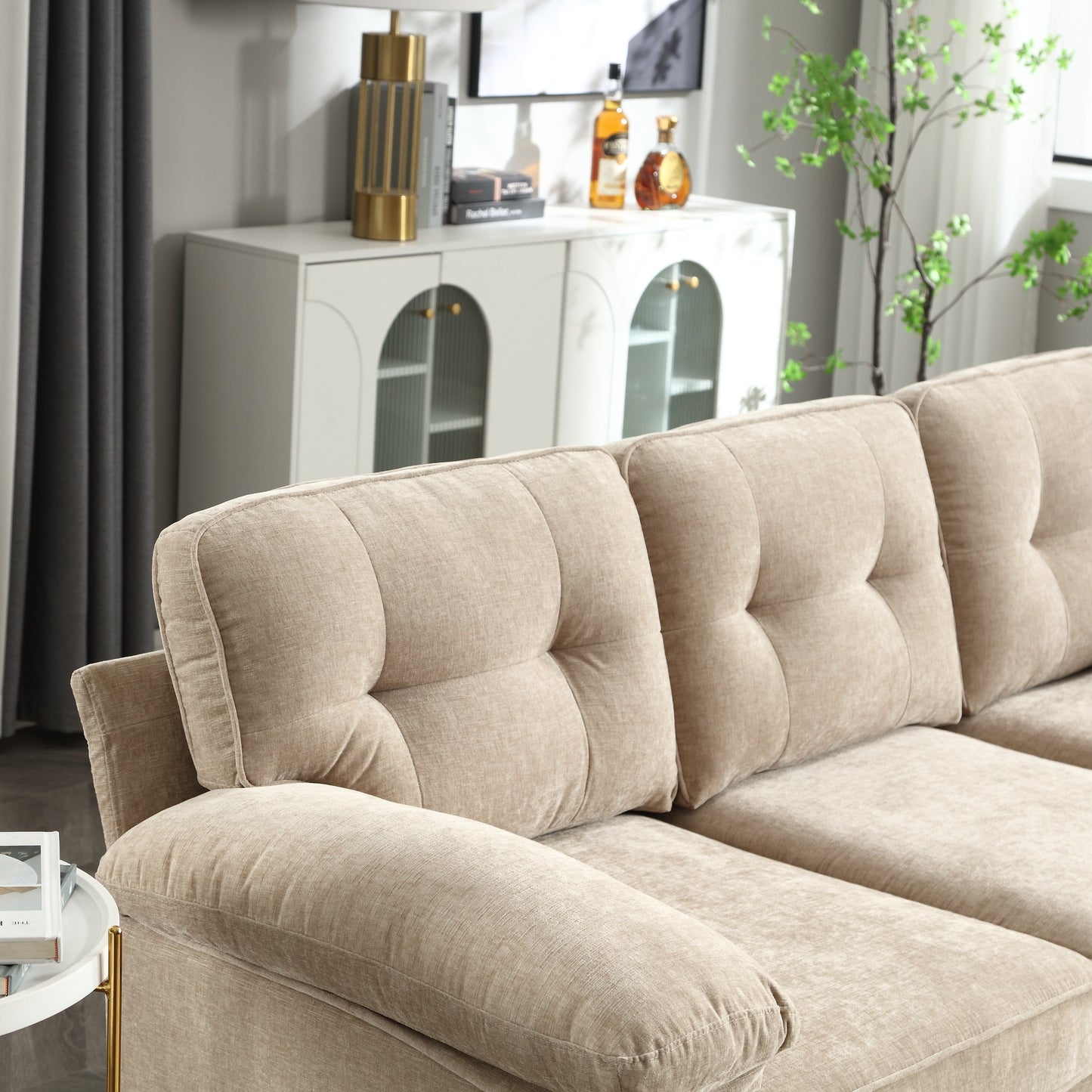 Divano in tessuto a 3 posti a L da 85'' con chaise longue, struttura in legno e rinforzo del cuscino a molle