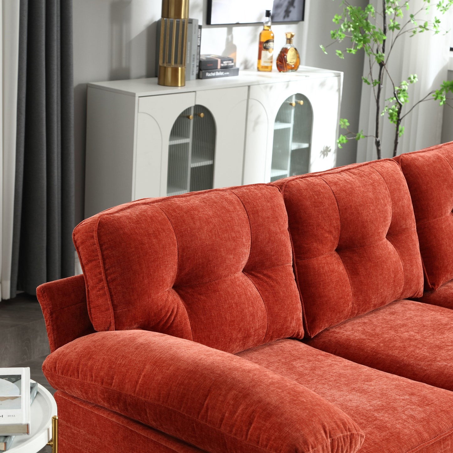 Divano in tessuto a 3 posti a L da 85'' con chaise longue, struttura in legno e rinforzo del cuscino a molle