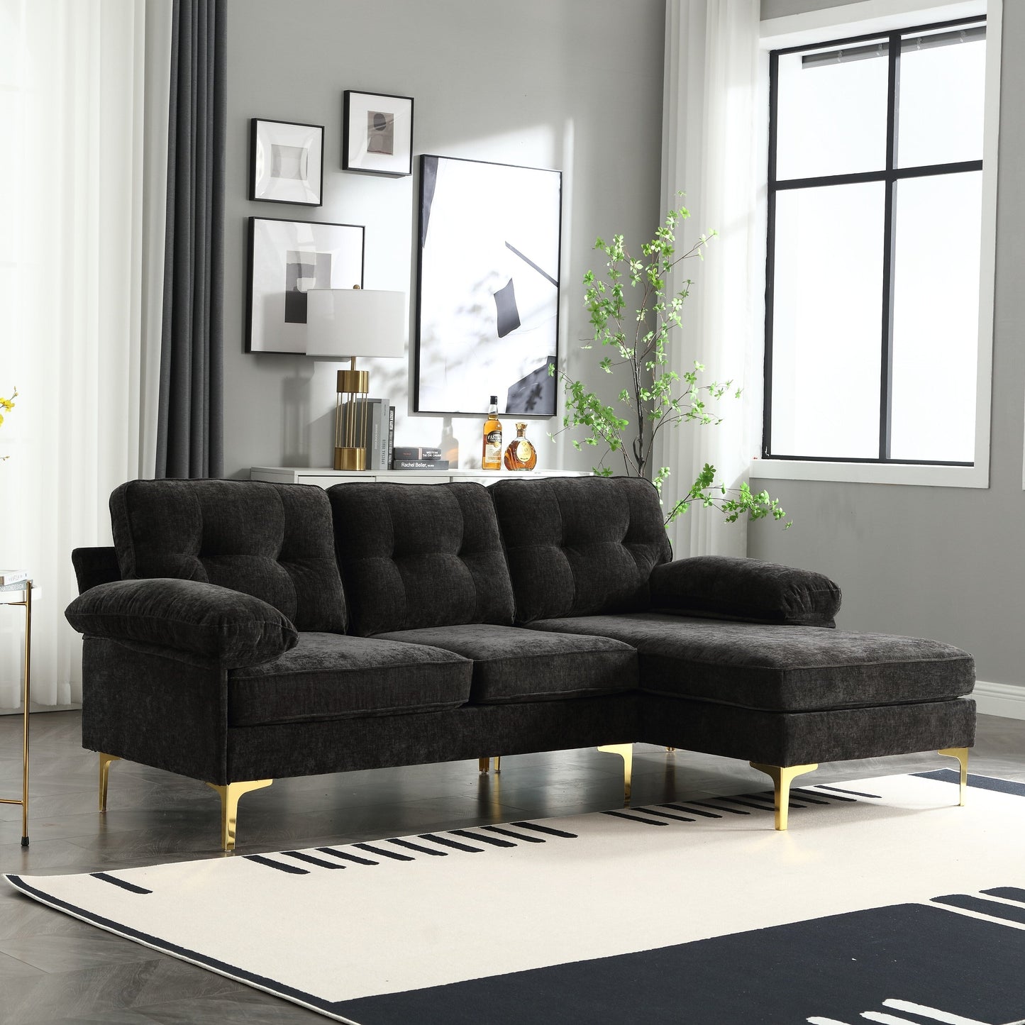 Divano in tessuto a 3 posti a L da 85'' con chaise longue, struttura in legno e rinforzo del cuscino a molle