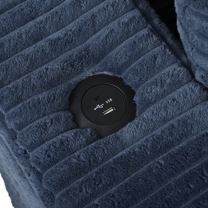 Divano chaise longue in velluto a coste da 86,5 pollici con 2 porte USB, portabicchieri e capacità di 550 libbre