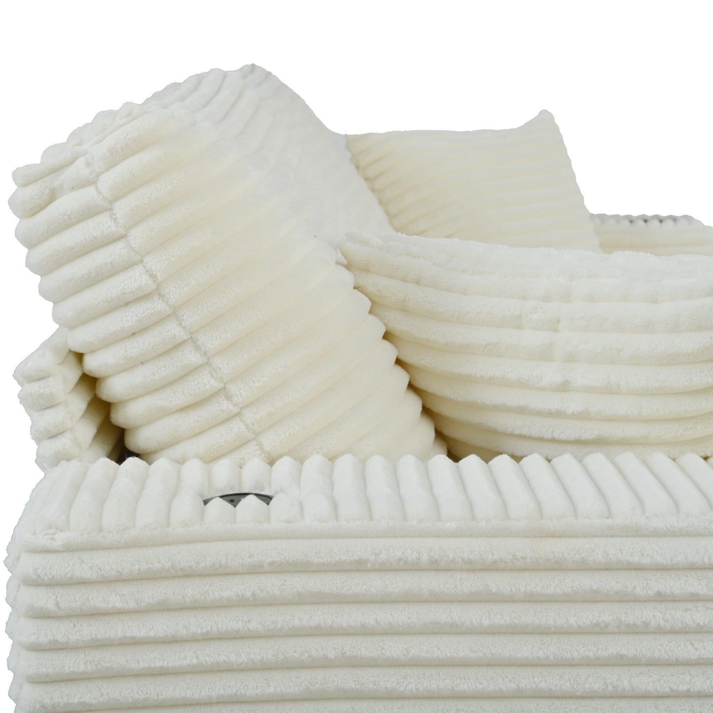 Divano chaise longue in velluto a coste da 86,5 pollici con 2 porte USB, portabicchieri e capacità di 550 libbre