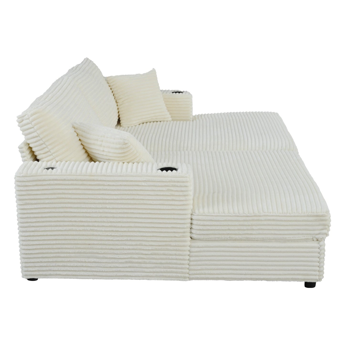 Divano chaise longue in velluto a coste da 86,5 pollici con 2 porte USB, portabicchieri e capacità di 550 libbre