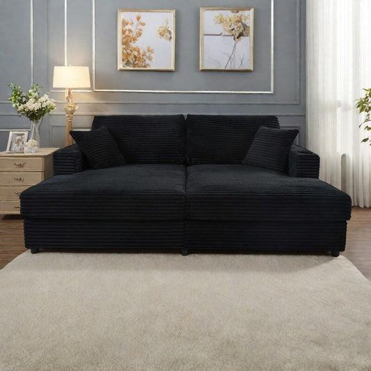 Divano chaise longue in velluto a coste da 86,5 pollici con 2 porte USB, portabicchieri e capacità di 550 libbre