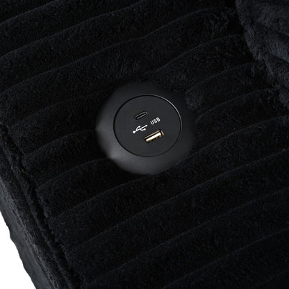 Divano chaise longue in velluto a coste da 86,5 pollici con 2 porte USB, portabicchieri e capacità di 550 libbre