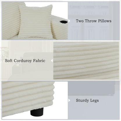 Divano chaise longue in velluto a coste da 86,5 pollici con 2 porte USB, portabicchieri e capacità di 550 libbre