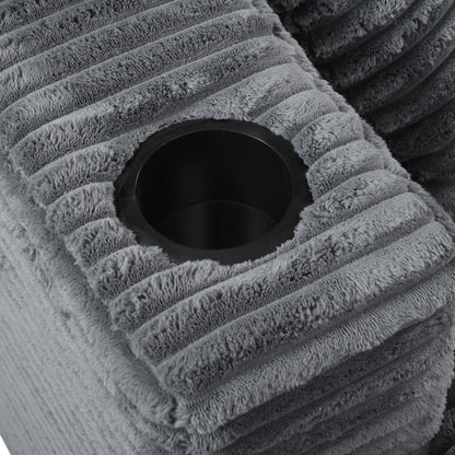 Divano chaise longue in velluto a coste da 86,5 pollici con 2 porte USB, portabicchieri e capacità di 550 libbre