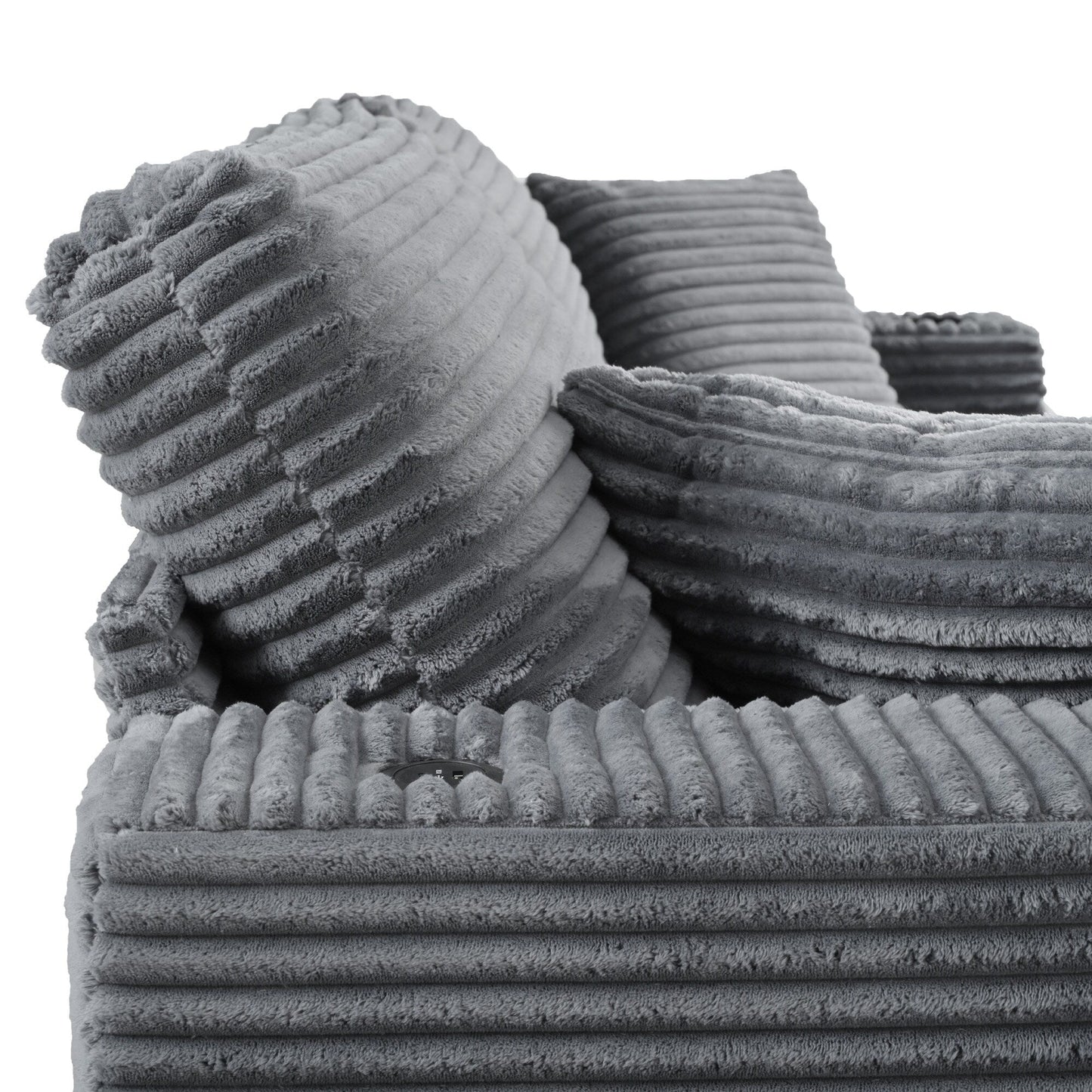 Divano chaise longue in velluto a coste da 86,5 pollici con 2 porte USB, portabicchieri e capacità di 550 libbre