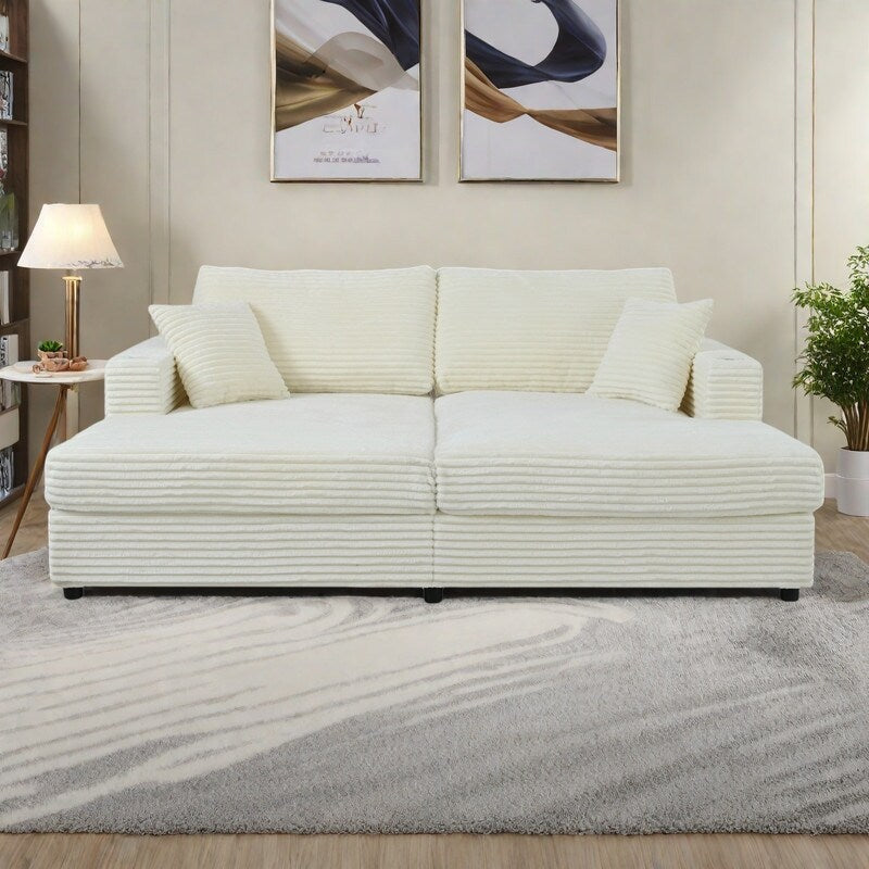 Divano chaise longue in velluto a coste da 86,5 pollici con 2 porte USB, portabicchieri e capacità di 550 libbre