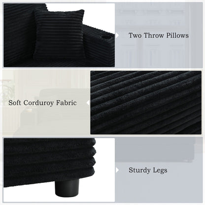 Divano chaise longue in velluto a coste da 86,5 pollici con 2 porte USB, portabicchieri e capacità di 550 libbre