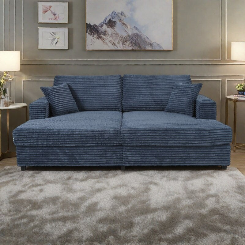 Divano chaise longue in velluto a coste da 86,5 pollici con 2 porte USB, portabicchieri e capacità di 550 libbre