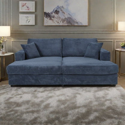 Divano chaise longue in velluto a coste da 86,5 pollici con 2 porte USB, portabicchieri e capacità di 550 libbre