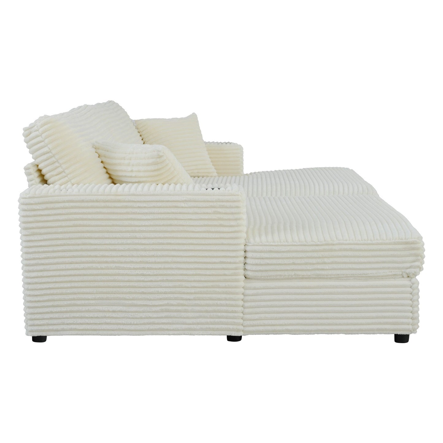 Divano chaise longue in velluto a coste da 86,5 pollici con 2 porte USB, portabicchieri e capacità di 550 libbre