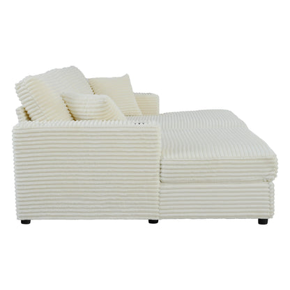 Divano chaise longue in velluto a coste da 86,5 pollici con 2 porte USB, portabicchieri e capacità di 550 libbre