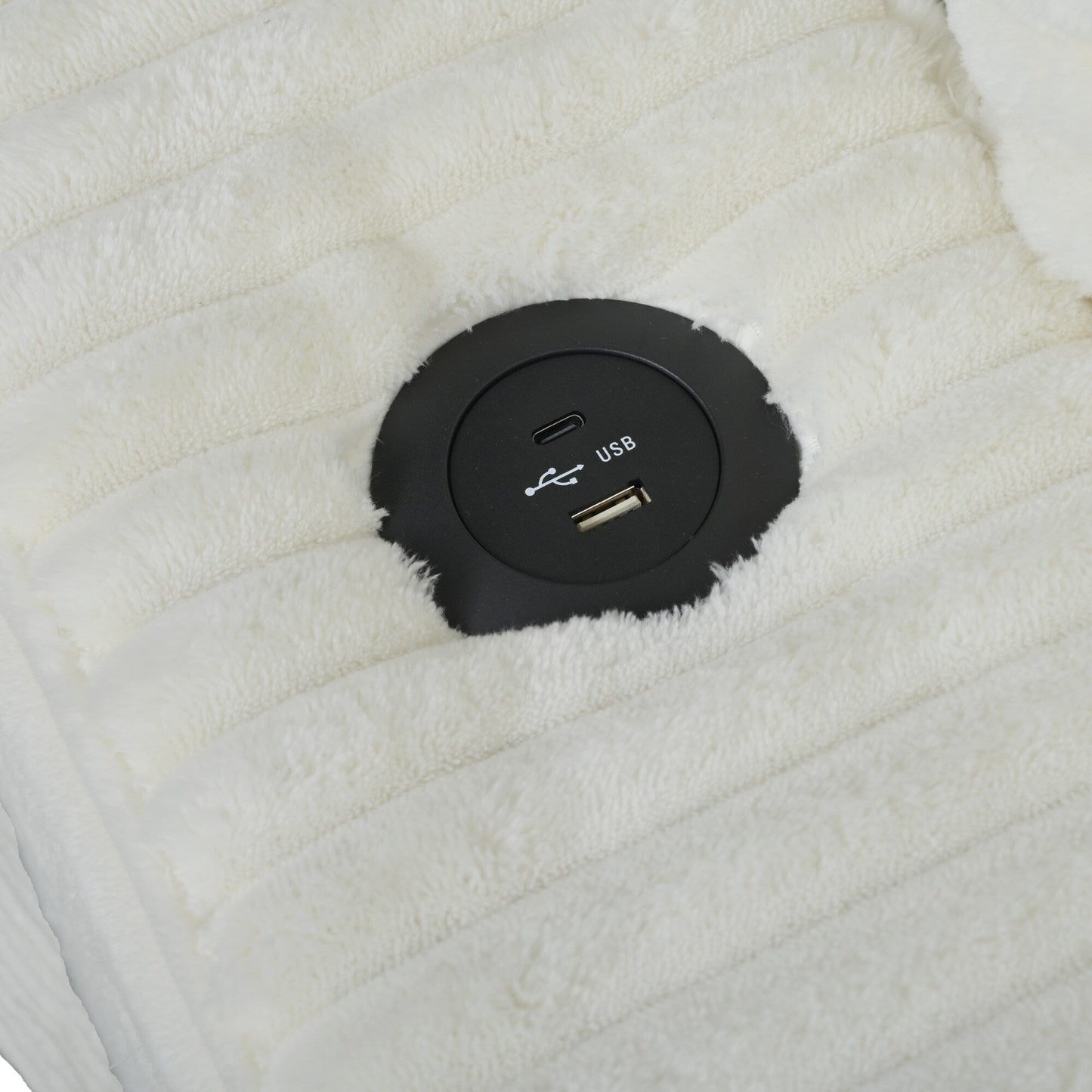 Divano chaise longue in velluto a coste da 86,5 pollici con 2 porte USB, portabicchieri e capacità di 550 libbre