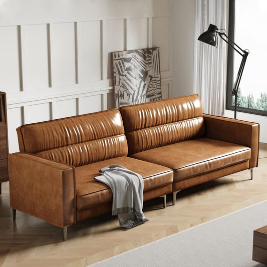 Divano componibile in pelle oliata 86.61, divano a 2 posti dal design moderno, mobili per soggiorno comodi ed eleganti