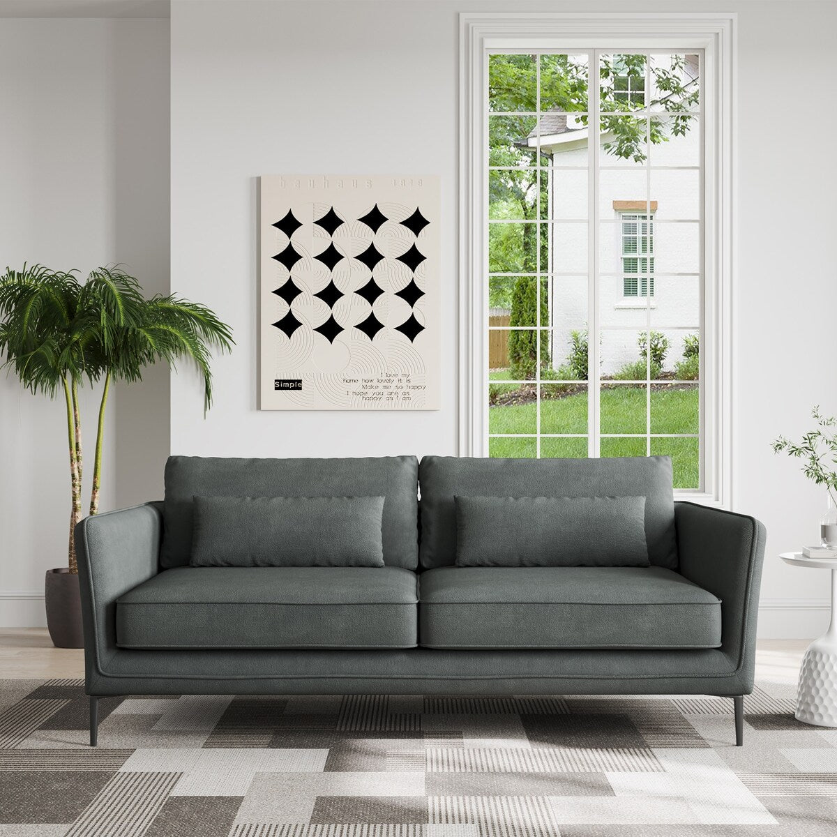 86.61Divano moderno minimalista antigraffio e impermeabile, grigio scuro