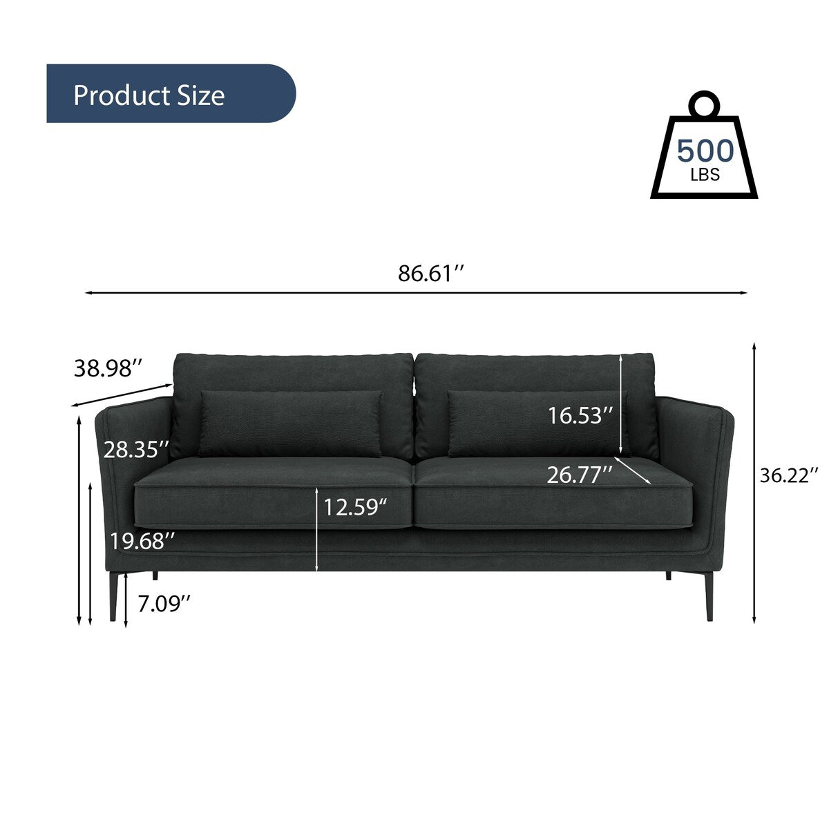86.61Divano moderno minimalista antigraffio e impermeabile, grigio scuro