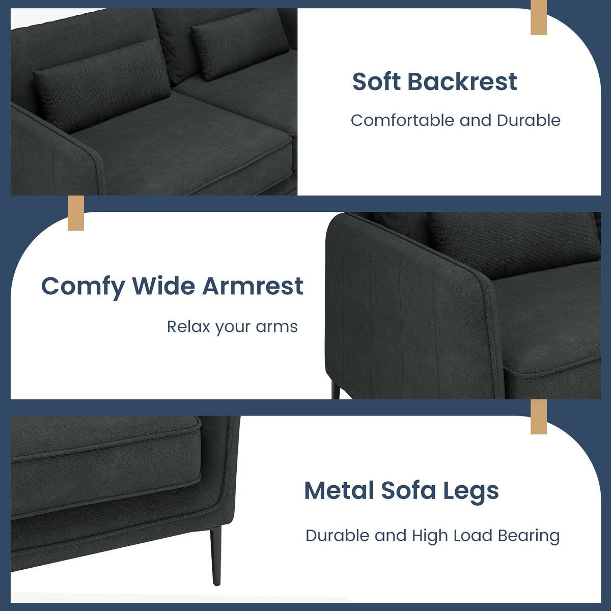 86.61Divano moderno minimalista antigraffio e impermeabile, grigio scuro