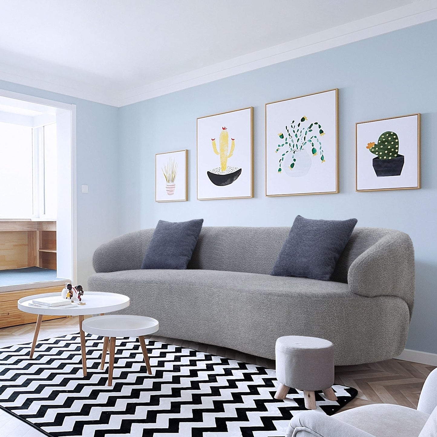 Divano moderno curvo imbottito in tessuto da 86,61 pollici a 3 posti