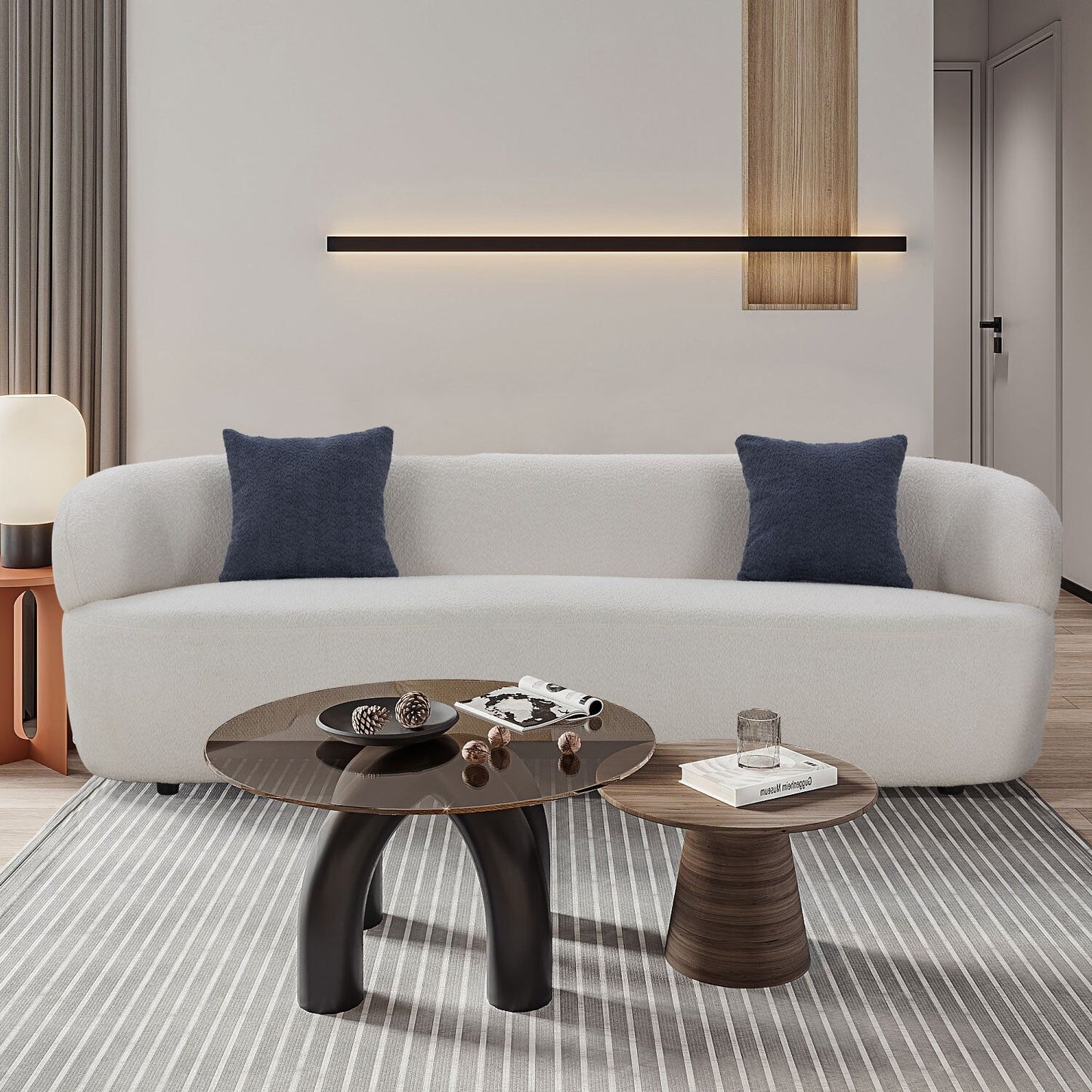 Divano moderno curvo imbottito in tessuto da 86,61 pollici a 3 posti