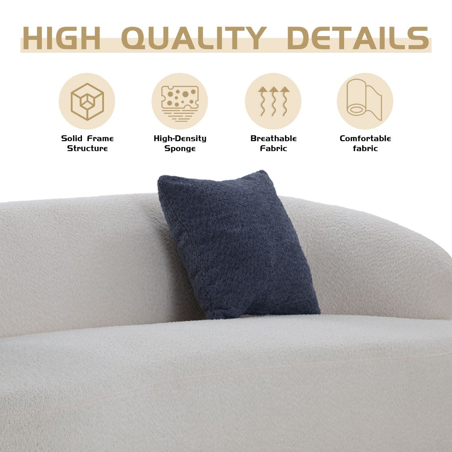 Divano moderno curvo imbottito in tessuto da 86,61 pollici a 3 posti