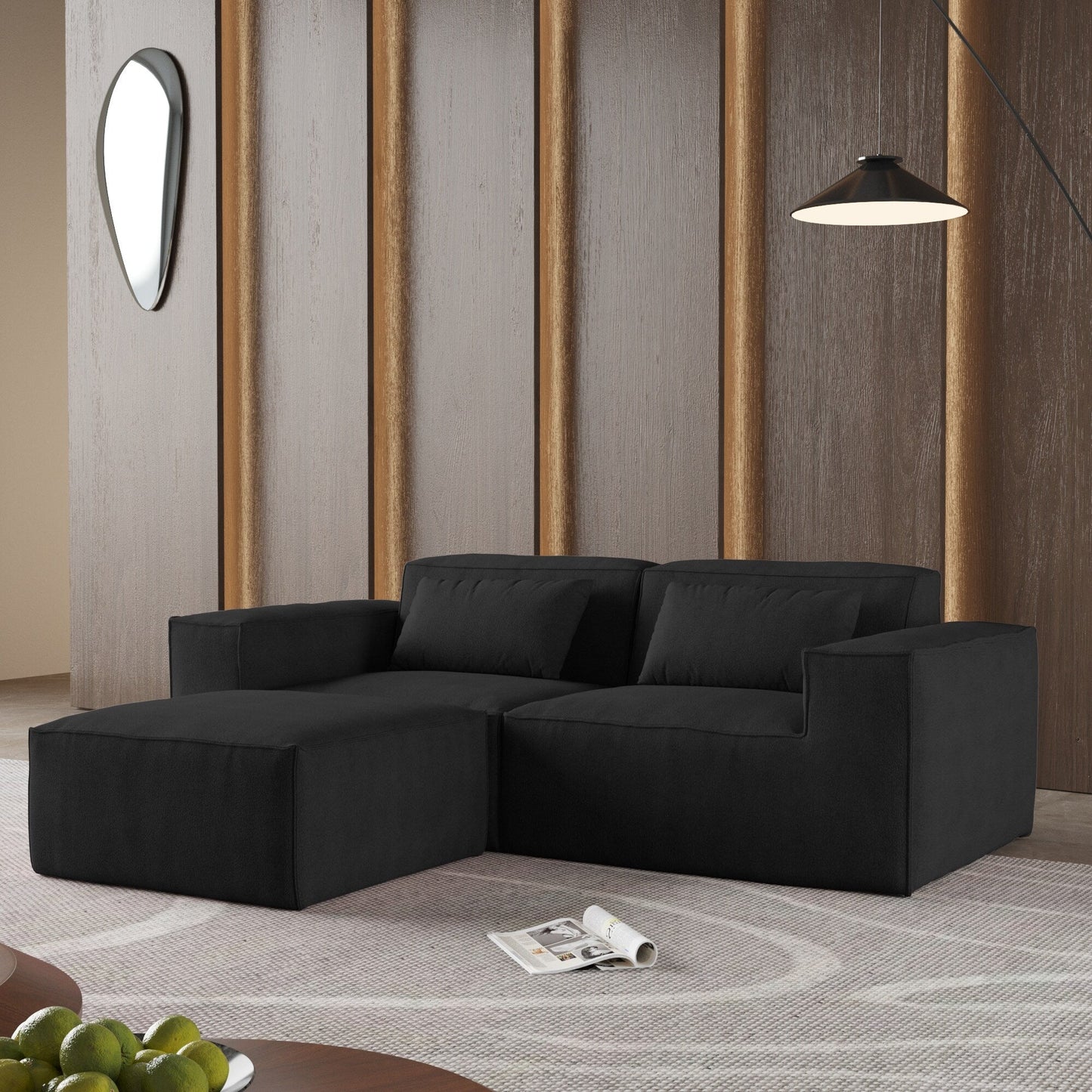 Divano componibile modulare da 86,62 pollici, divano con seduta a due posti, divani moderni e comodi in velluto a coste con chaise longue reversibile