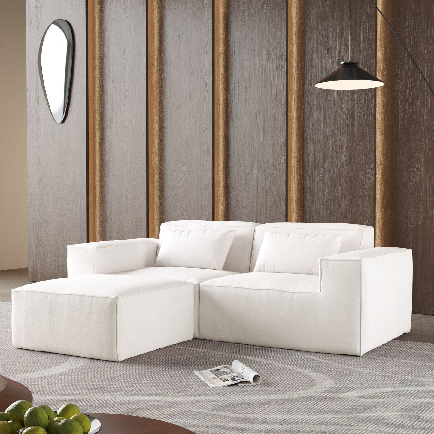 Divano componibile modulare da 86,62 pollici, divano con seduta a due posti, divani moderni e comodi in velluto a coste con chaise longue reversibile