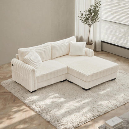 Divano reversibile a L da 86,6 posti in velluto a coste con ricarica USB-C e tasca portaoggetti per soggiorno