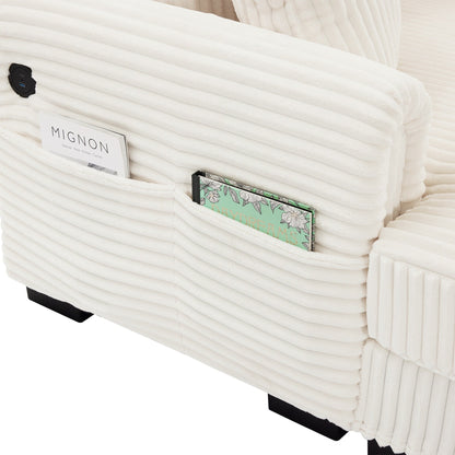 Divano reversibile a L da 86,6 posti in velluto a coste con ricarica USB-C e tasca portaoggetti per soggiorno