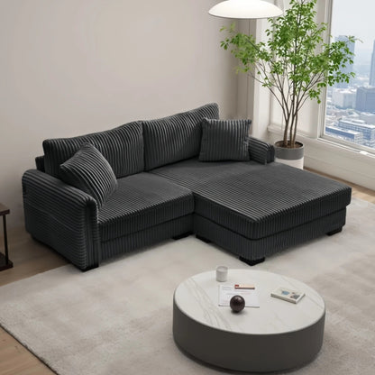 Divano reversibile a L da 86,6 posti in velluto a coste con ricarica USB-C e tasca portaoggetti per soggiorno