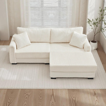 Divano reversibile a L da 86,6 posti in velluto a coste con ricarica USB-C e tasca portaoggetti per soggiorno