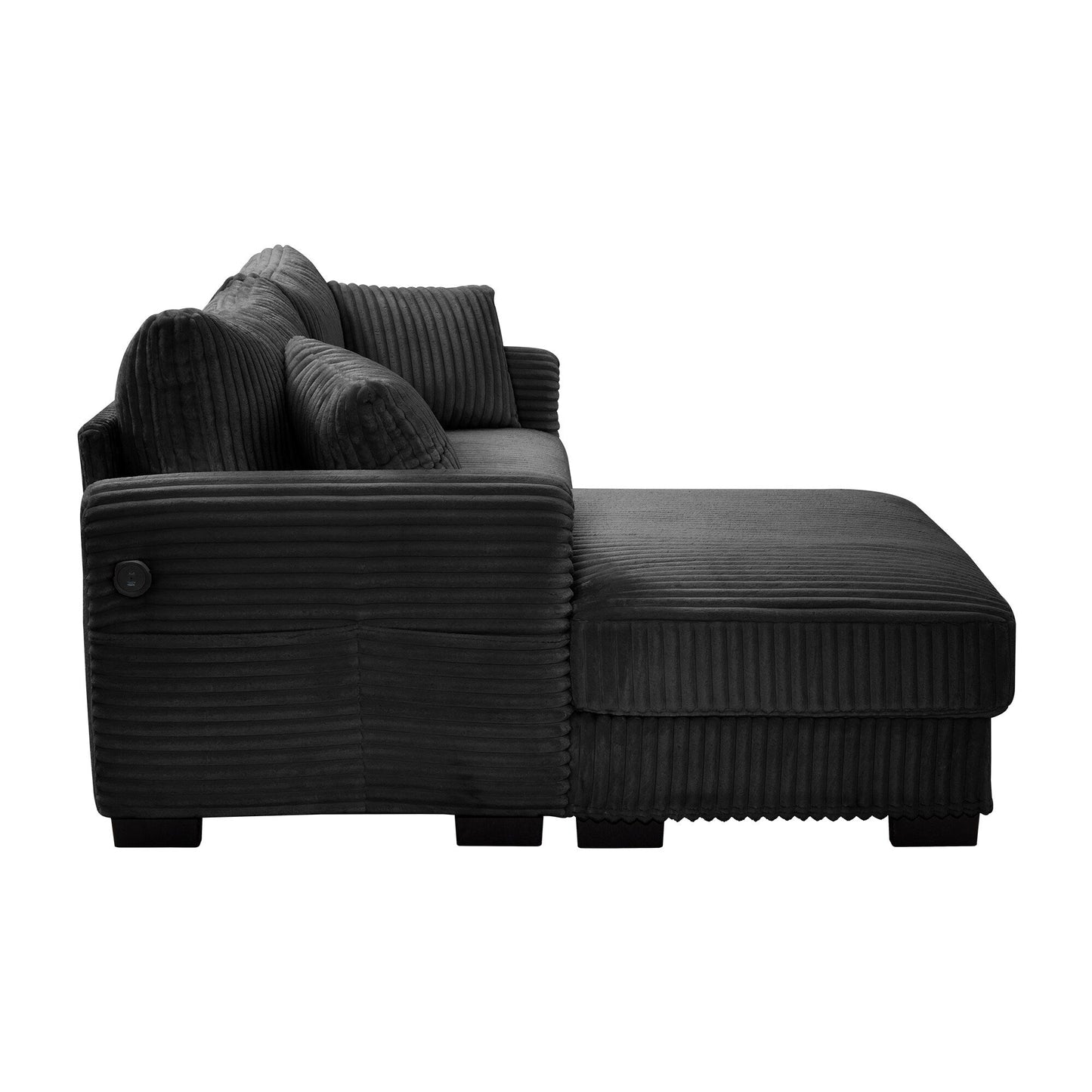 Divano reversibile a L da 86,6 posti in velluto a coste con ricarica USB-C e tasca portaoggetti per soggiorno