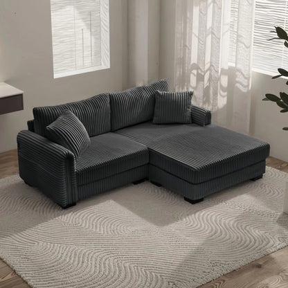 Divano reversibile a L da 86,6 posti in velluto a coste con ricarica USB-C e tasca portaoggetti per soggiorno