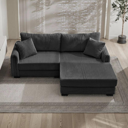 Divano reversibile a L da 86,6 posti in velluto a coste con ricarica USB-C e tasca portaoggetti per soggiorno