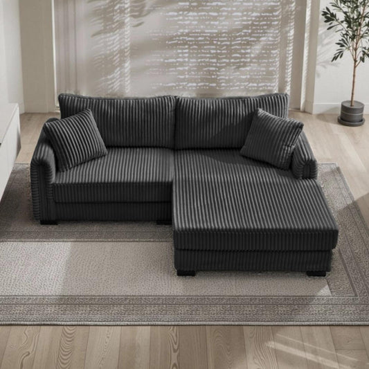 Divano reversibile a L da 86,6 posti in velluto a coste con ricarica USB-C e tasca portaoggetti per soggiorno