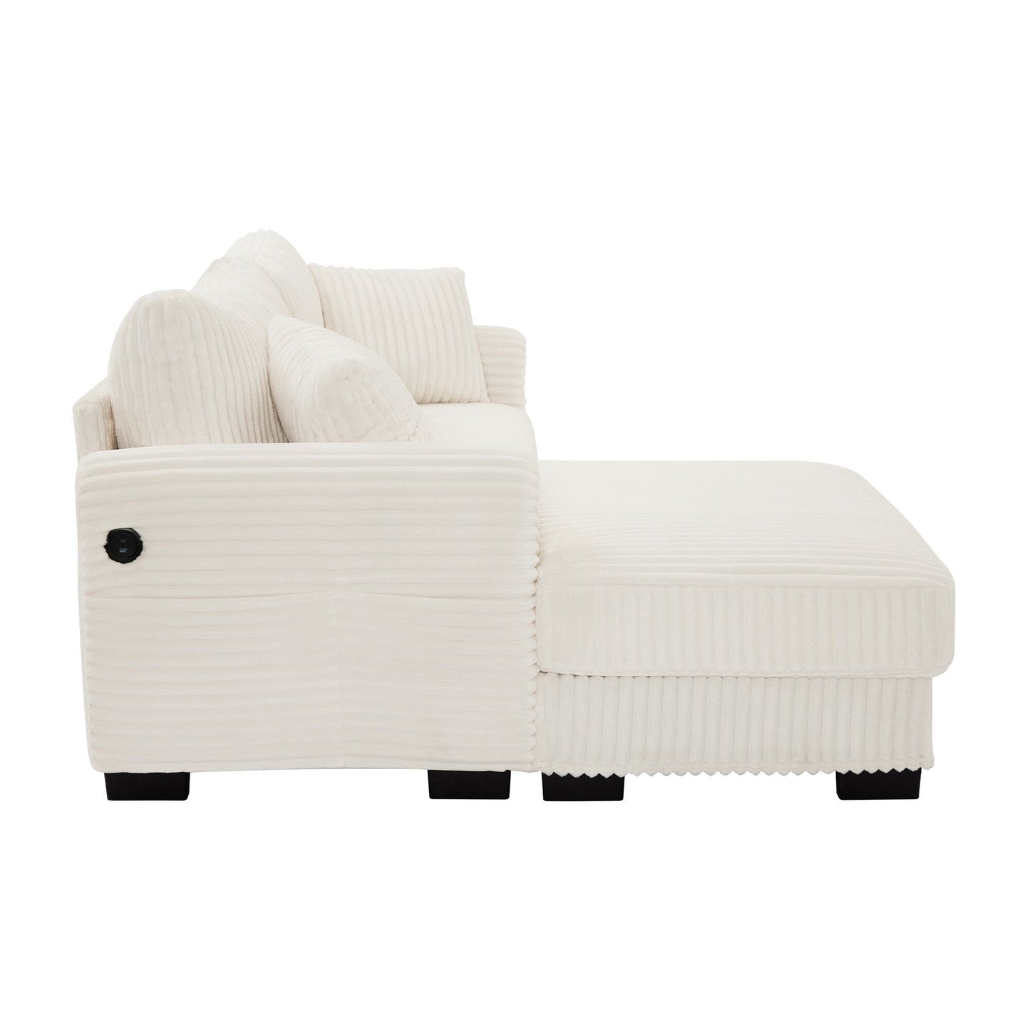 Divano reversibile a L da 86,6 posti in velluto a coste con ricarica USB-C e tasca portaoggetti per soggiorno