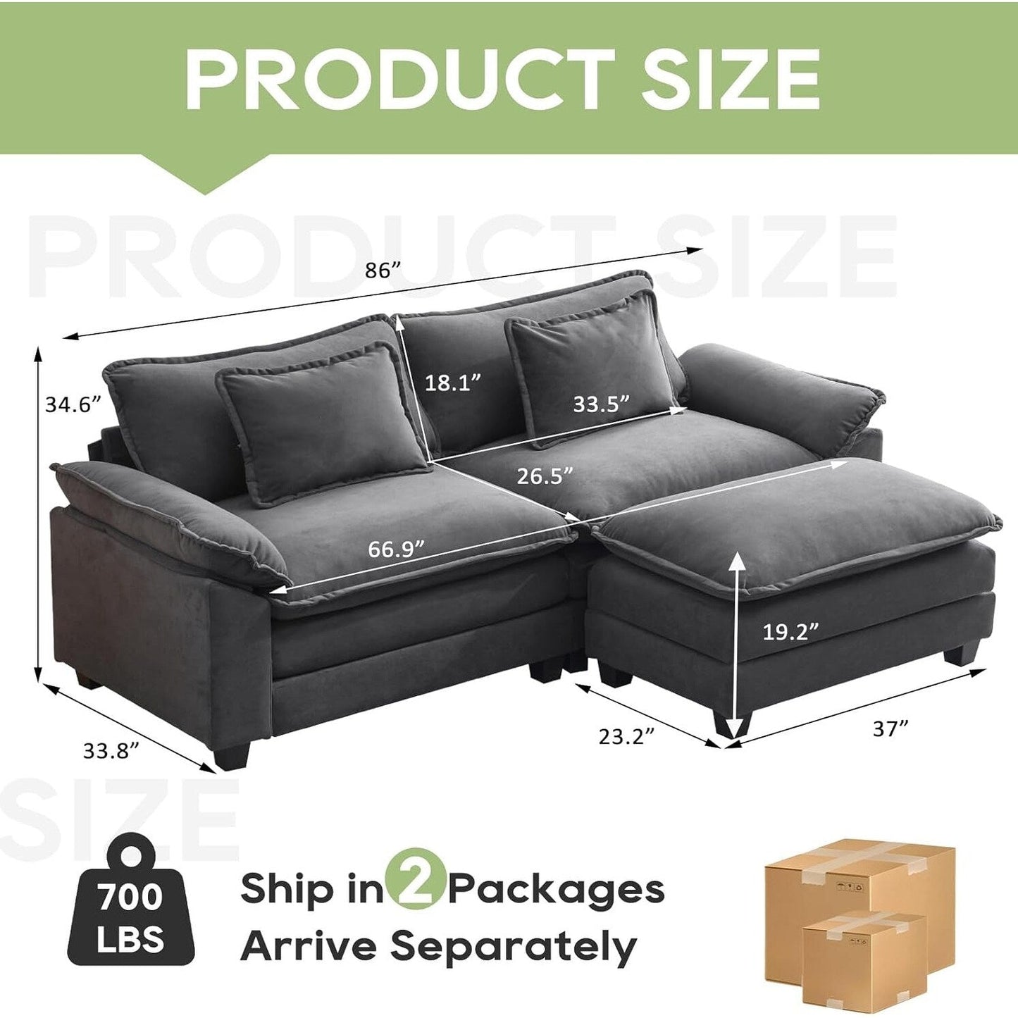 Divano componibile 86 Cloud - Divano a L in ciniglia con pouf e cuscini, seduta profonda (beige bianco)