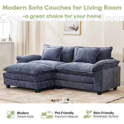 Divano componibile 86 Cloud - Divano a L in ciniglia con pouf e cuscini, seduta profonda (beige bianco)