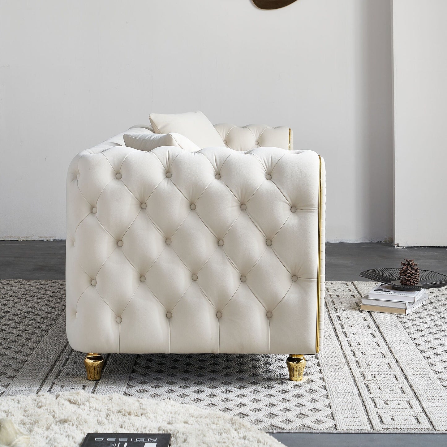 Divano moderno di lusso da 86'' con 2 cuscini decorativi per soggiorno e camera da letto